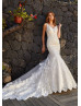 Ivory Buttons Back Lace Tulle Elegant Wedding Dress